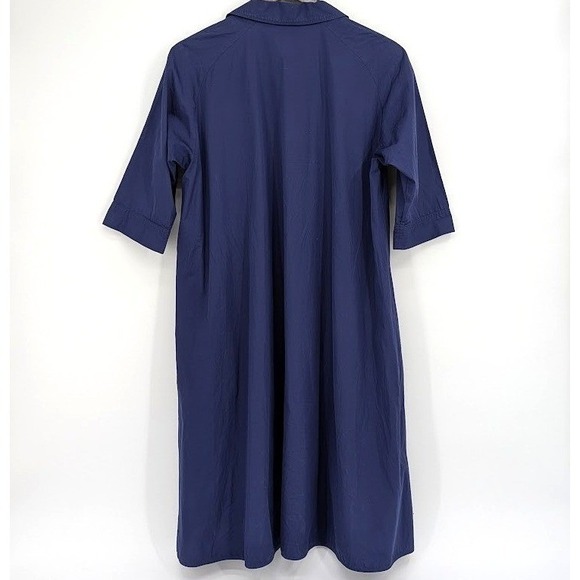 Max Mara Navy Blue Cotton Poplin Tunic Shirtdress Split Neck Pockets Sz 6 - Picture 2 of 8
